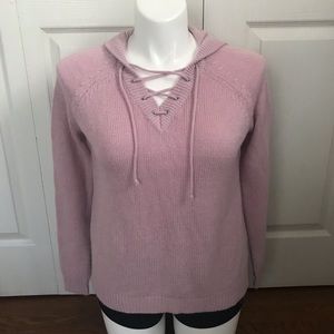 Rue 21 Lace Up Criss Cross Sweater Hoodie Pink